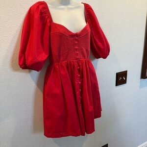 Anthropologie Red Puff Sleeve Dress